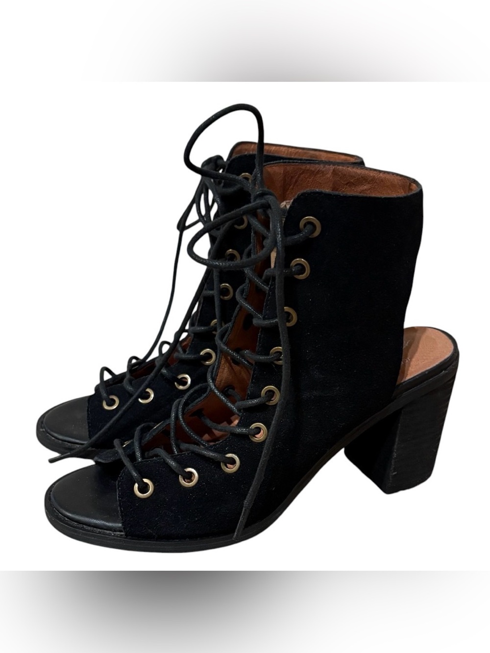 Jeffrey Campbell Free People Black Leather Lace Up Heel Sandals Black Size 6